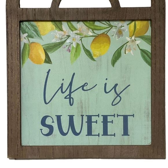 Wall Hanging Lemons Life is Sweet Wood Shabby Chic Farmhouse 17.5 in Multi Blue - Picture 10 of 16